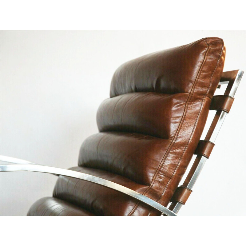 Vintage modernist brown leather rocking chair, Germany 1960s