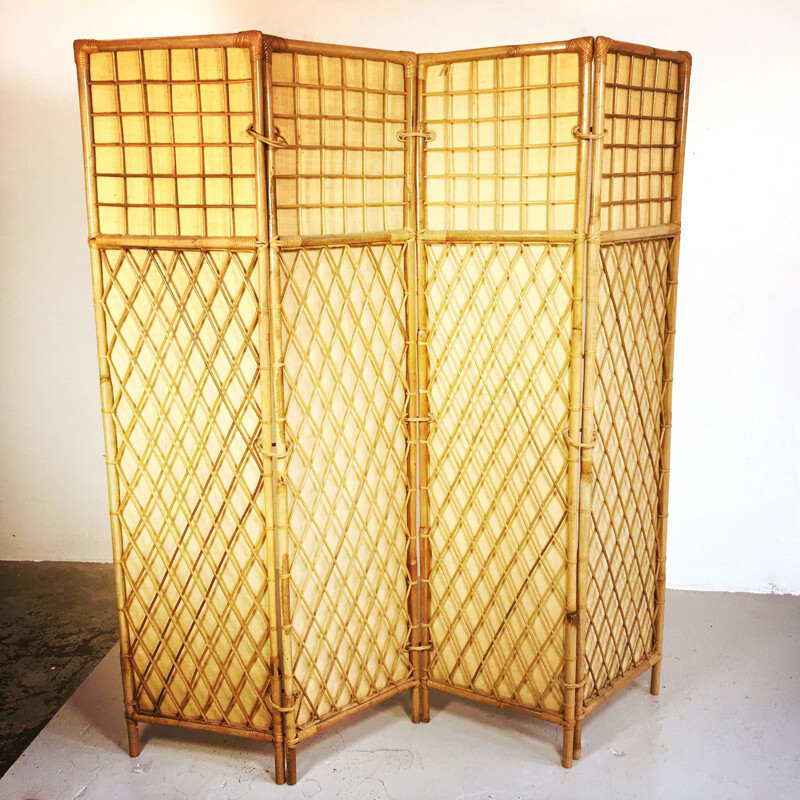 Mid century screen in rattan and bamboo - 1960s