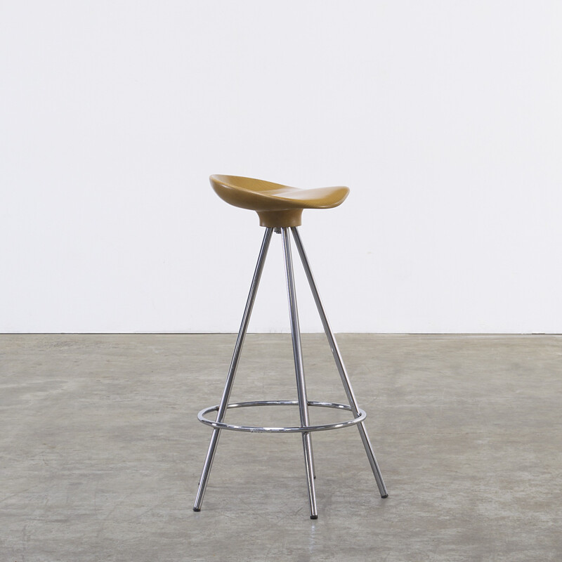 Tabouret bar "Jamaica" Knoll en bois et métal chromé, Pepe CORTÉS - 1990