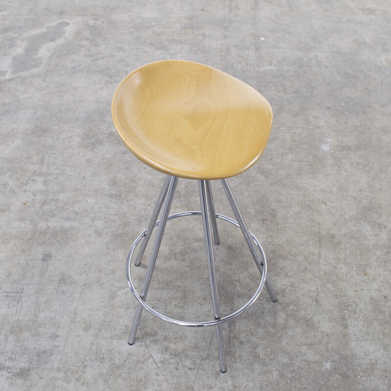 Knoll "Jamaica" bar stool in wood and chromed metal, Pepe CORTÉS - 1990s