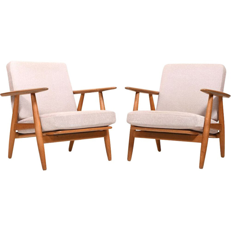 Pair of vintage cigar armchairs by Hans Wegner for Getama, Denmark 1950s