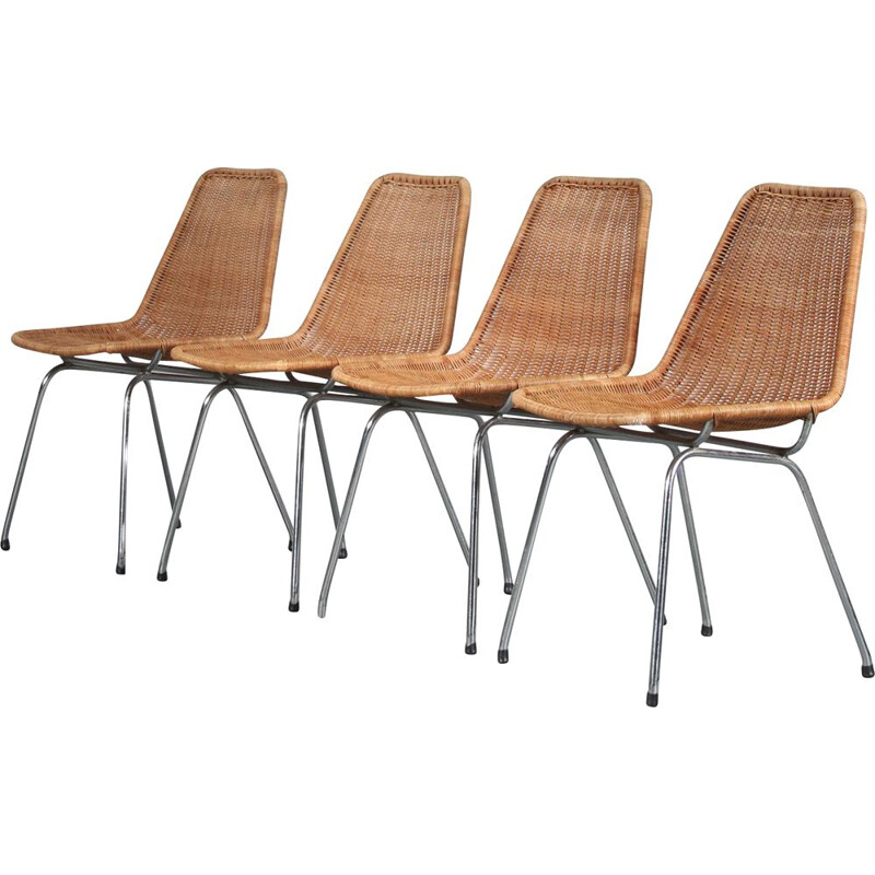Set of 4 vintage dining chairs by Rotanhuis, Netherlands 1960s