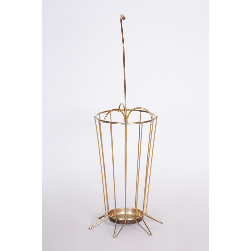 Vintage art deco brass umbrella stand, Czech Republic 1950