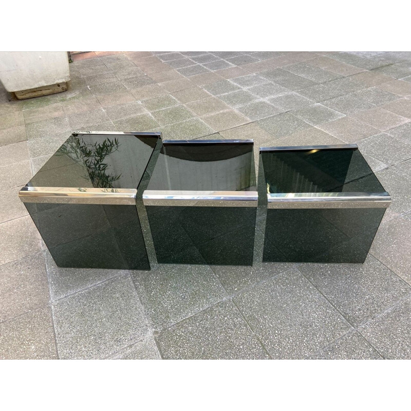 Vintage nesting tables in stained glass and stainless steel by Gigi Radice and Pierangelo Galloti, 1970