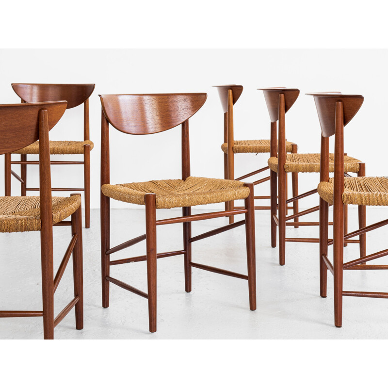 Set van 6 vintage teakhouten stoelen van Peter Hvidt en Orla Molgaard-Nielsen voor Soborg, Denemarken 1960