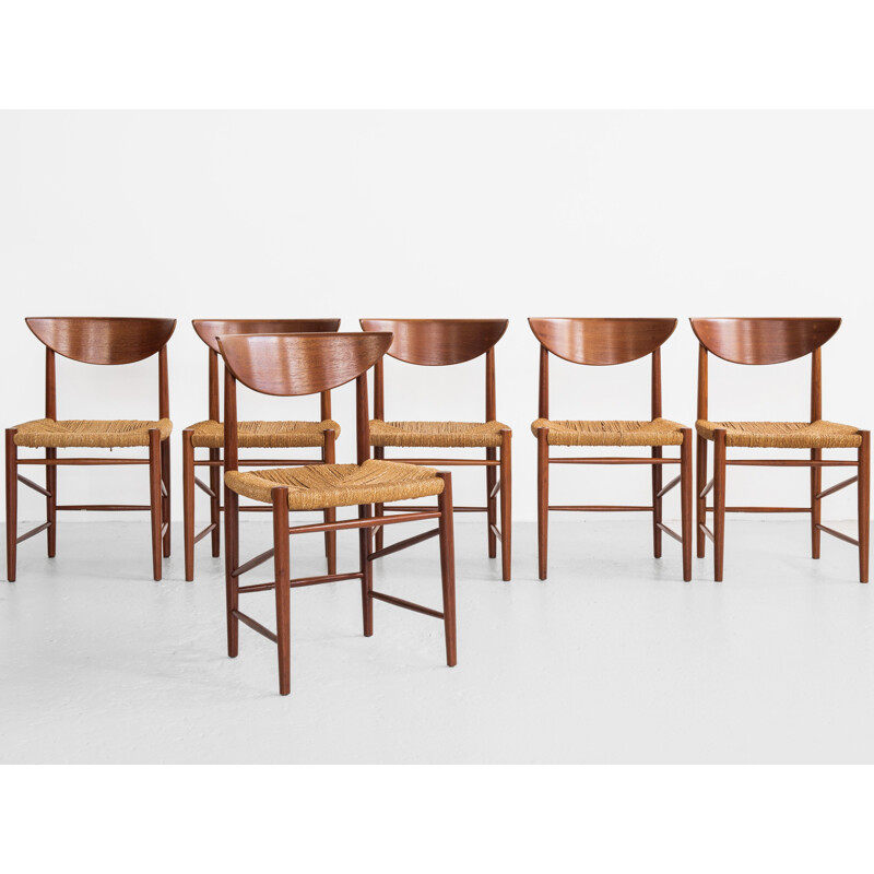 Set van 6 vintage teakhouten stoelen van Peter Hvidt en Orla Molgaard-Nielsen voor Soborg, Denemarken 1960