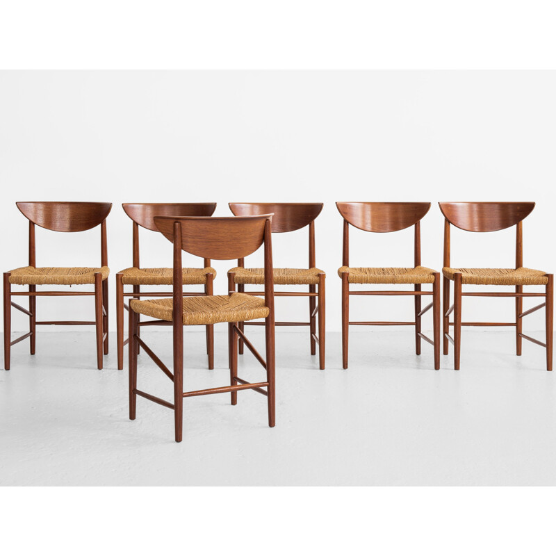 Set van 6 vintage teakhouten stoelen van Peter Hvidt en Orla Molgaard-Nielsen voor Soborg, Denemarken 1960