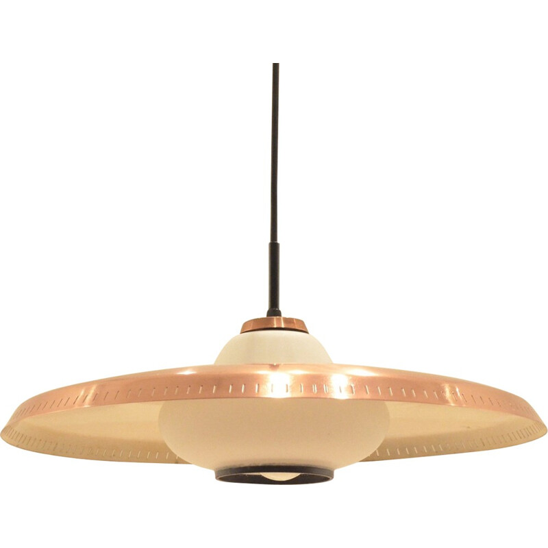 Danish hanging lamp in copper and opaline glass - 1950s