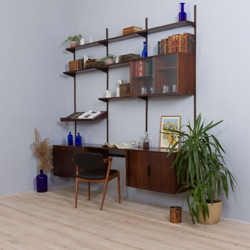 Vintage rosewood wall unit by Kai Kristiansen, 1960s