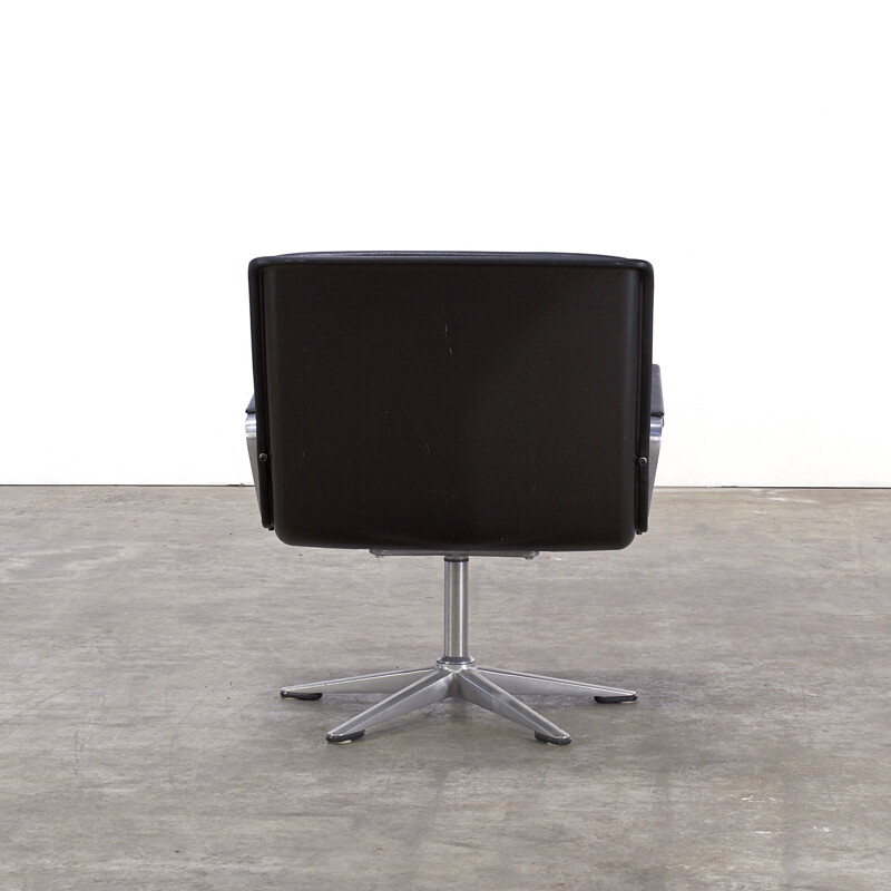 Wilkhahn "Delta" office chair in aluminum and black leatherette - 1970s