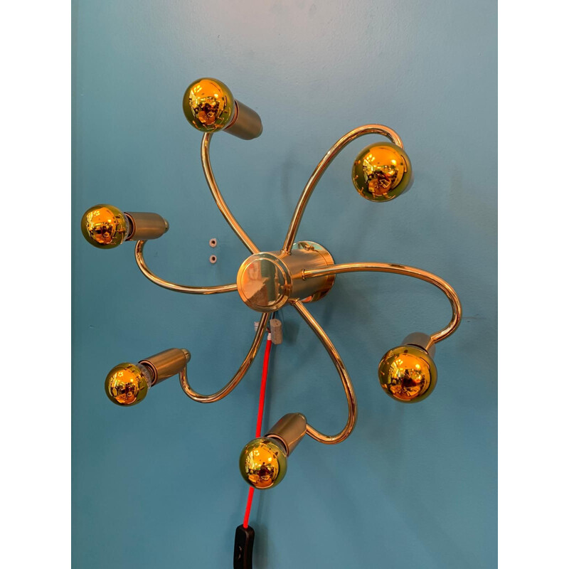 Vintage messing spiraal wandlamp van Gaetano Sciolari