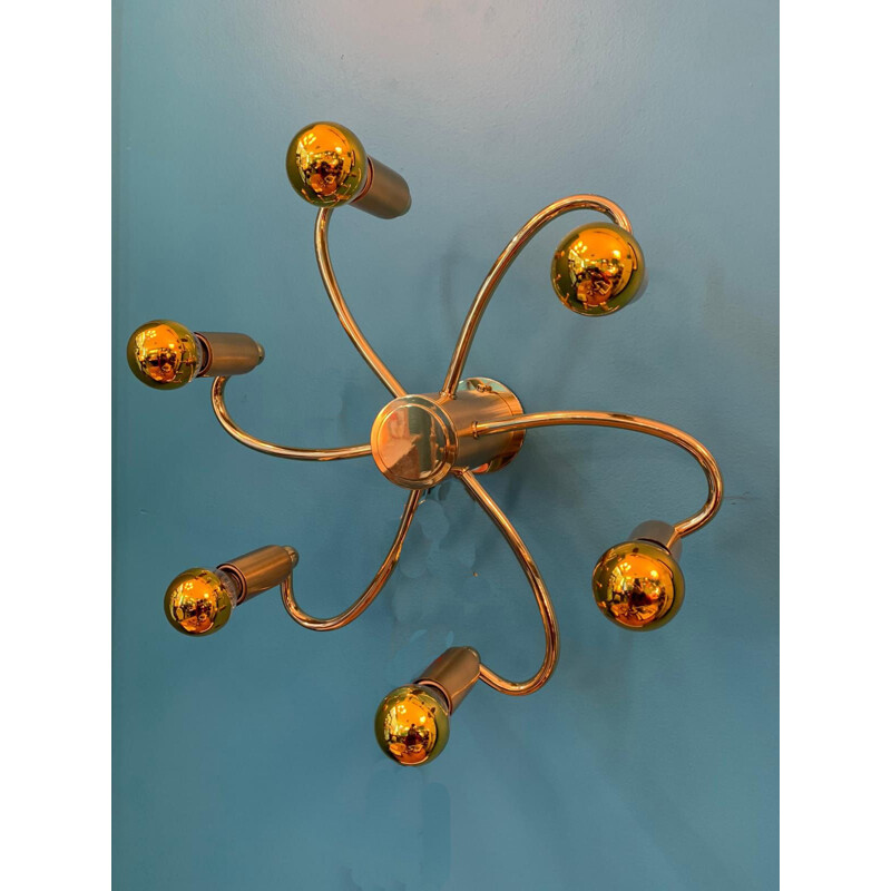 Vintage brass spiral wall lamp by Gaetano Sciolari