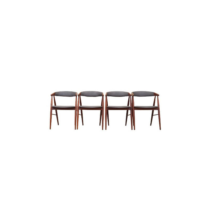 Set of 4 vintage teak chairs Danish by Ejner Larsen & Aksel Bender Madsen, 1960s