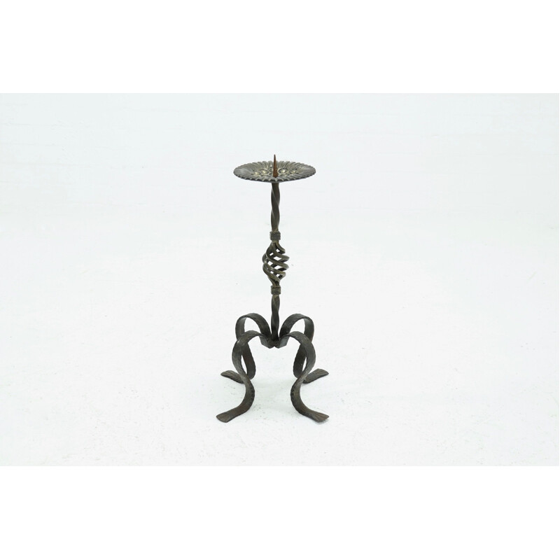 Vintage Brutalist wrought iron candlestick, 1960