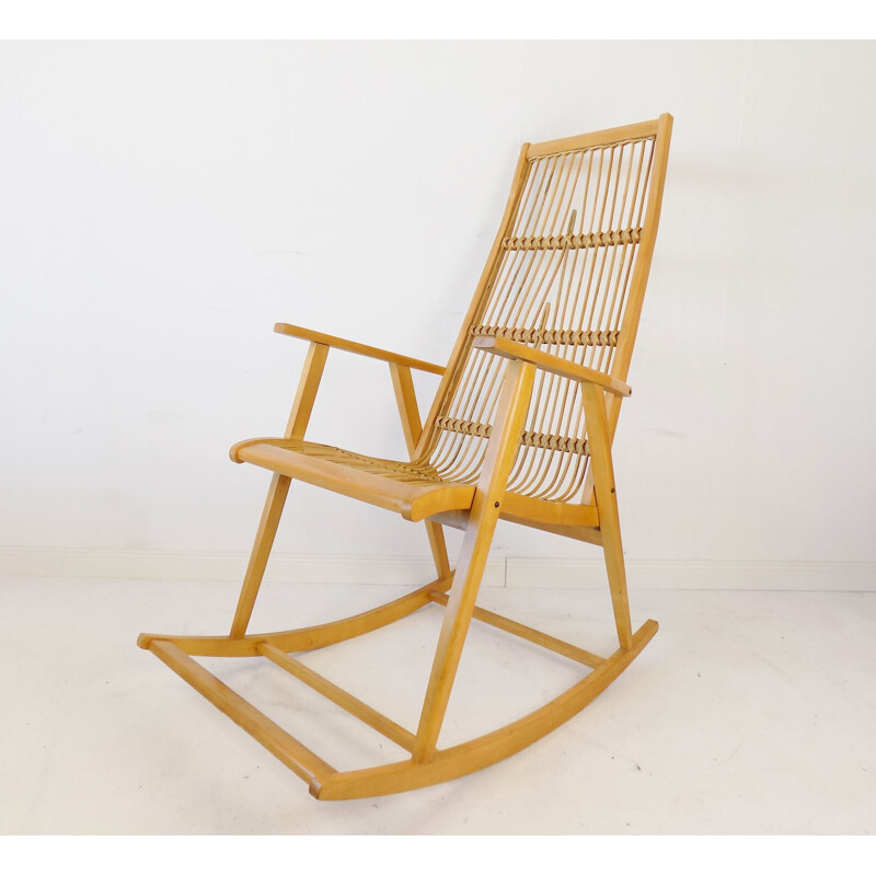 Chaise à bascule vintage en bois de hêtre par Deutsche Werkstätten Hellerau