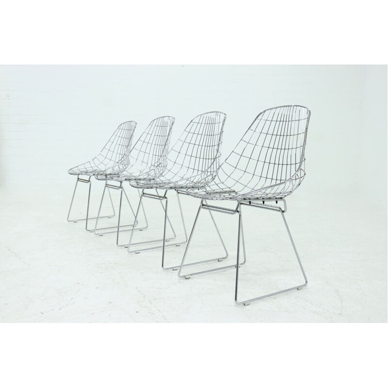 Ensemble de 4 chaises en fil métallique Sm05 vintage de Cees Braakman et A. Dekker pour Pastoe, 1950