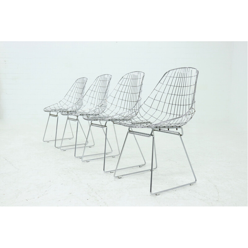 Conjunto de 4 sillas de alambre vintage Sm05 de Cees Braakman y A. Dekker para Pastoe, 1950