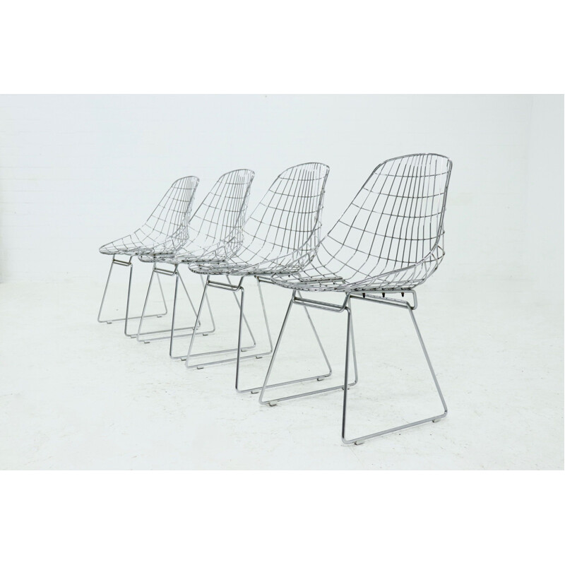 Ensemble de 4 chaises en fil métallique Sm05 vintage de Cees Braakman et A. Dekker pour Pastoe, 1950