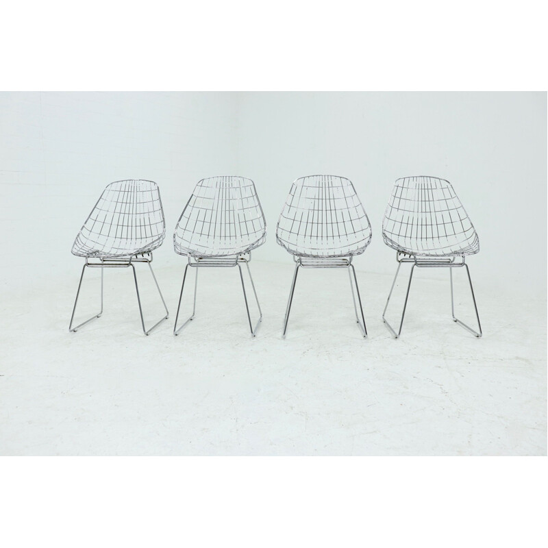 Set of 4 vintage Sm05 wire chairs by Cees Braakman and A. Dekker for Pastoe, 1950s