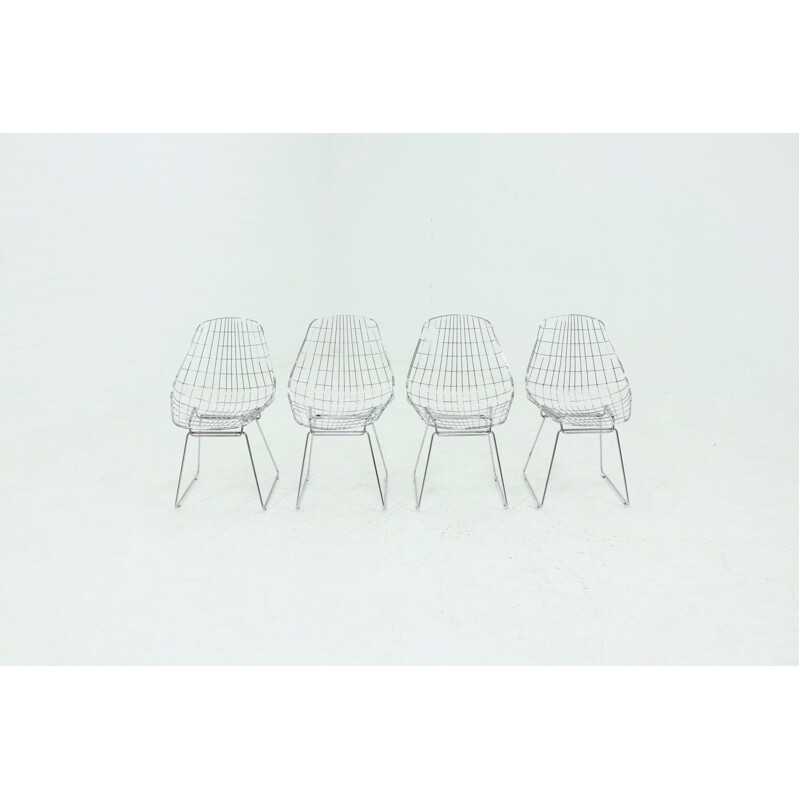 Set of 4 vintage Sm05 wire chairs by Cees Braakman and A. Dekker for Pastoe, 1950s