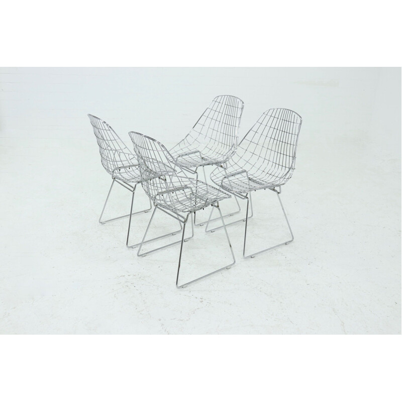 Set of 4 vintage Sm05 wire chairs by Cees Braakman and A. Dekker for Pastoe, 1950s