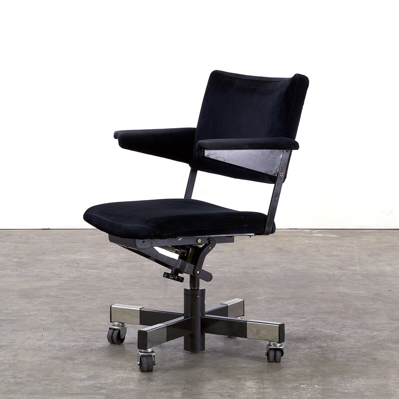 Gispen "1637" office chair in steel and black fabric, André CORDEMEYER - 1960s