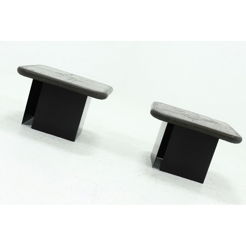 Pair of vintage slate stone Art Work coffee tables by Paul Kingma, 1989