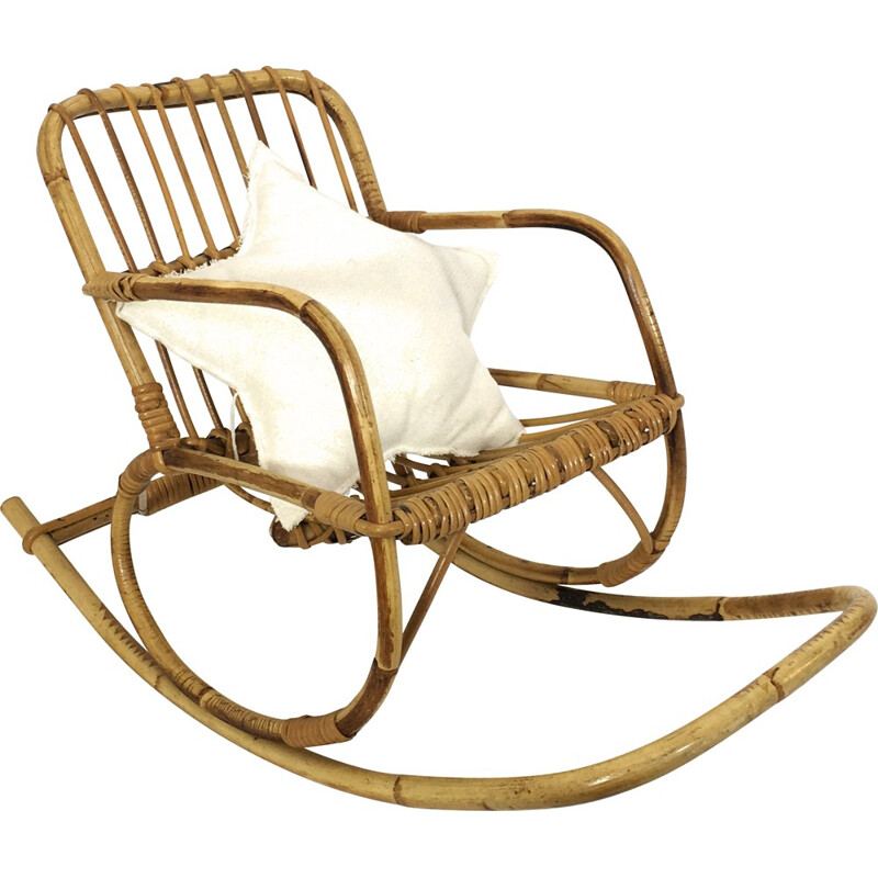 Rocking chair in rattan - 1960s