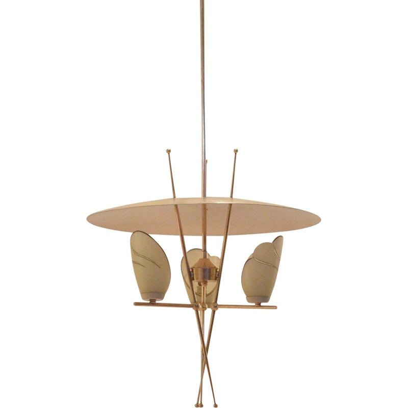 Italian Chandelier in Brass and Metal - 1950s