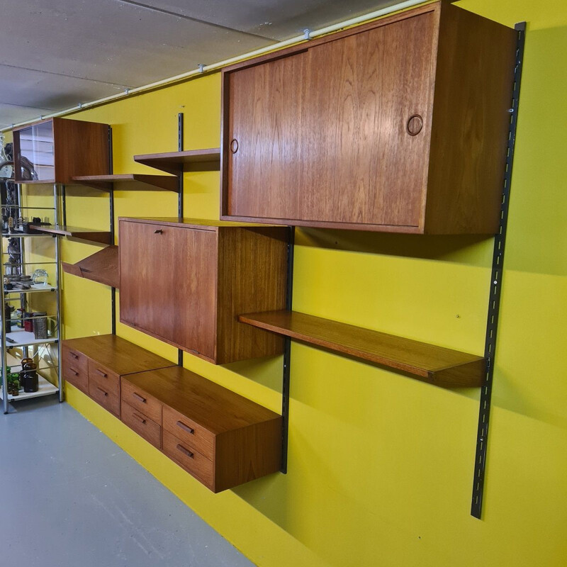 Sistema de pared de teca vintage de Kai Kristiansen para Fm Furniture, Dinamarca 1960