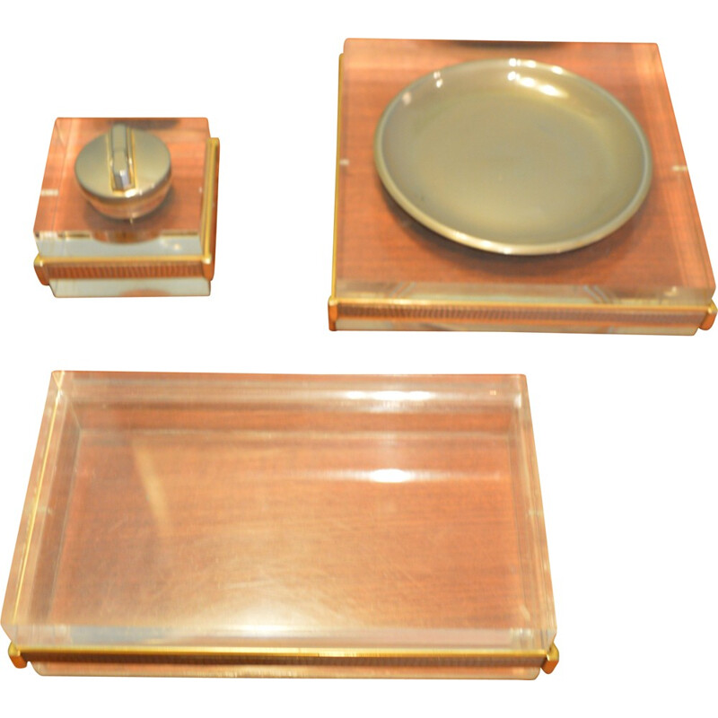 Set of ashtray and lighter in brass and plexiglass - 1970