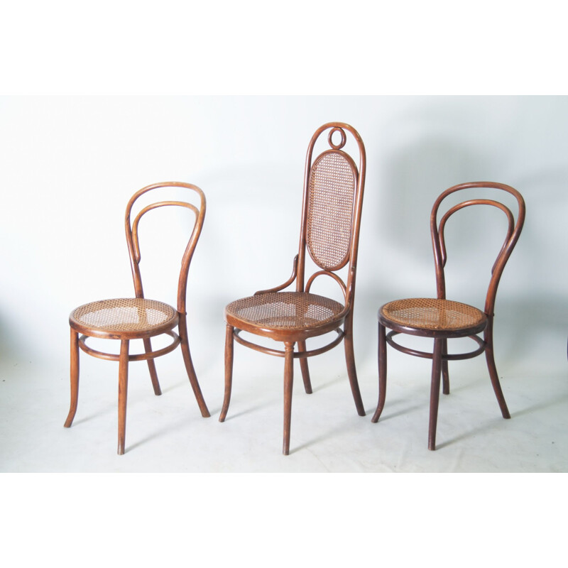 Set van 3 vintage "Long John" stoelen van Thonet, 1860