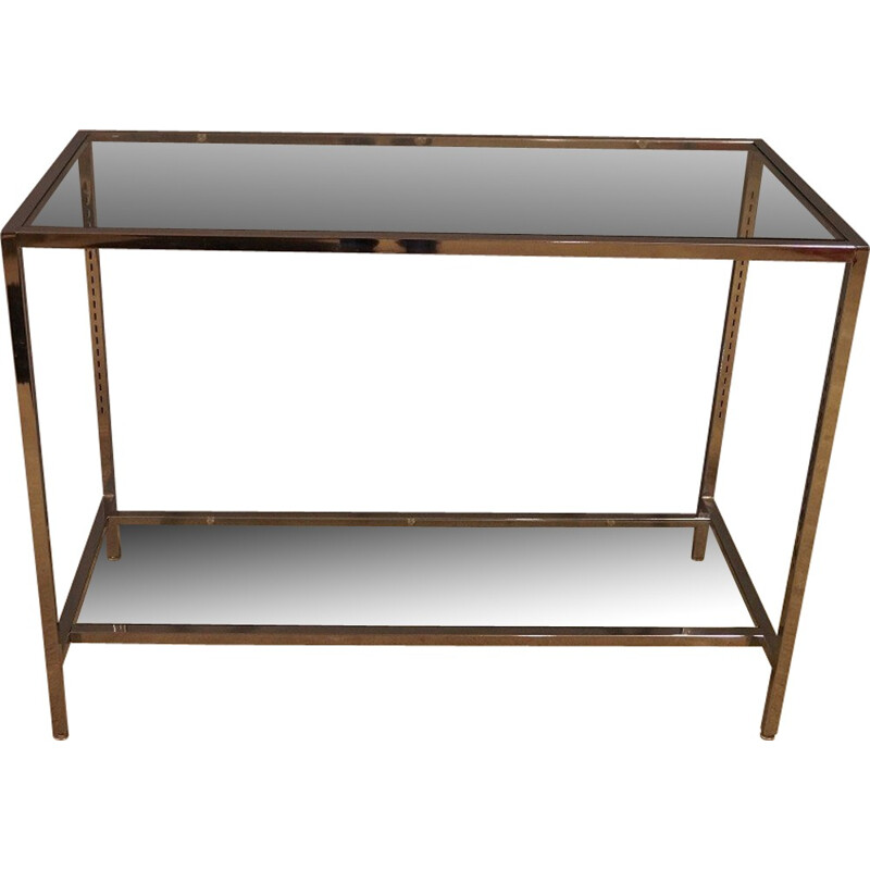 Large console table in steel and glass - 1970s