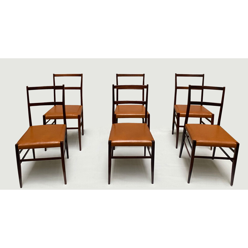 Set of 6 vintage chairs in jacaranda and leather, Brazil 1960