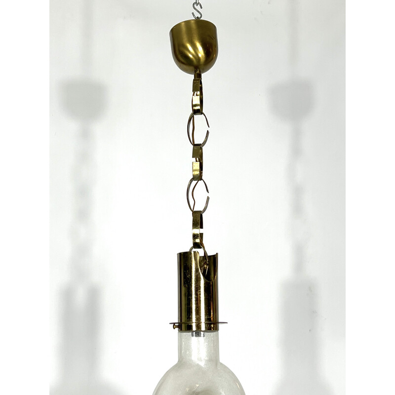 Vintage brass and pulegoso chandelier by Carlo Nason for Mazzega, Italy 1970