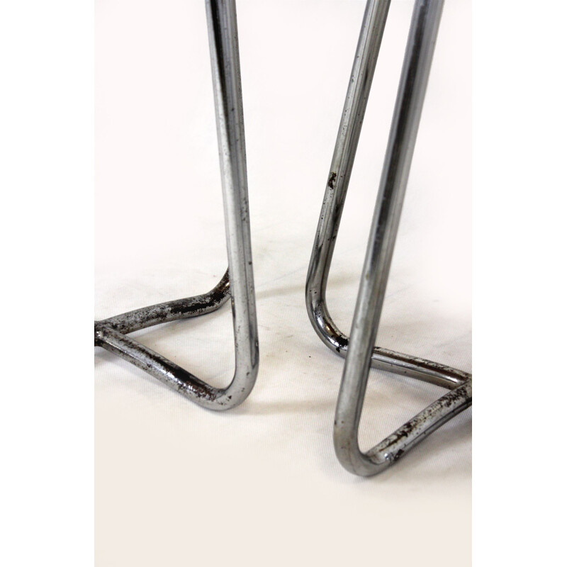 Set of 3 vintage Bauhaus chrome tubular steel stools by Robert Slezak, Czechoslovakia 1930s