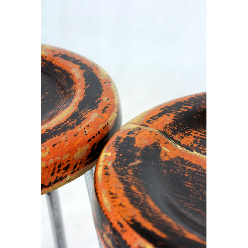 Set of 3 vintage Bauhaus chrome tubular steel stools by Robert Slezak, Czechoslovakia 1930s