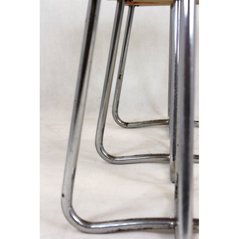 Set of 3 vintage Bauhaus chrome tubular steel stools by Robert Slezak, Czechoslovakia 1930s