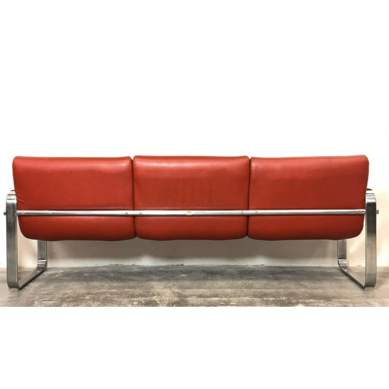 Vintage chrome metal and leather sofa by Eero Aarnio, Italy 1960