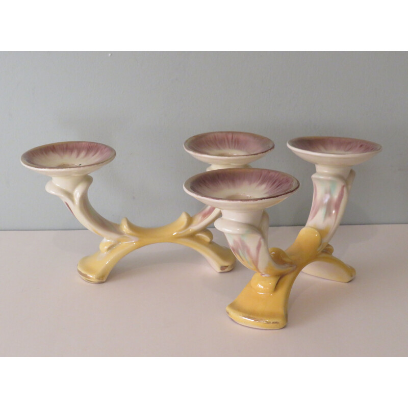 Pair of vintage ceramic candle holders