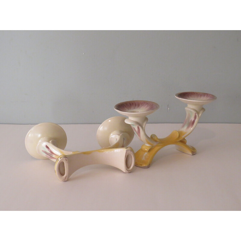 Pair of vintage ceramic candle holders