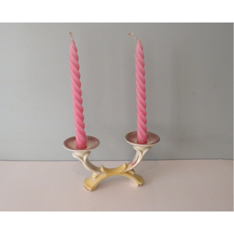 Pair of vintage ceramic candle holders