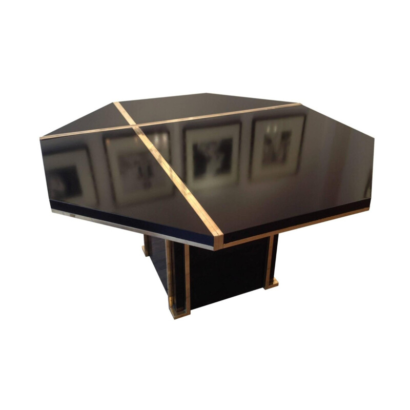 Dining table in lacquered brass, Jean-Claude Mahey - 1970s