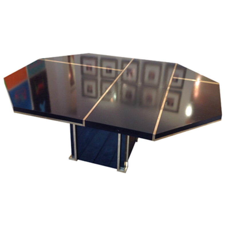 Dining table in lacquered brass, Jean-Claude Mahey - 1970s