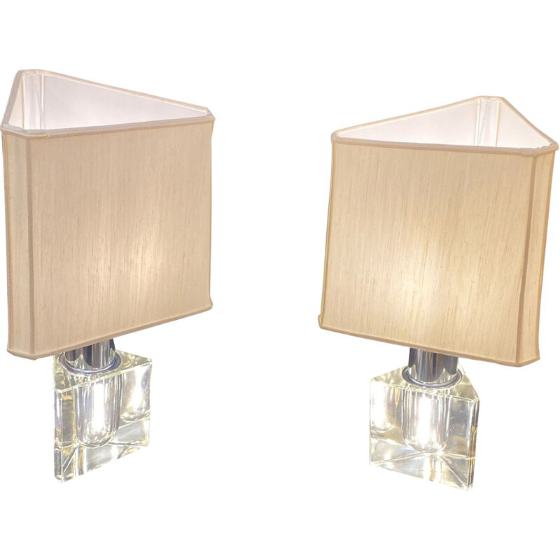 Pair of vintage molded glass lamps by Mendini, 1970