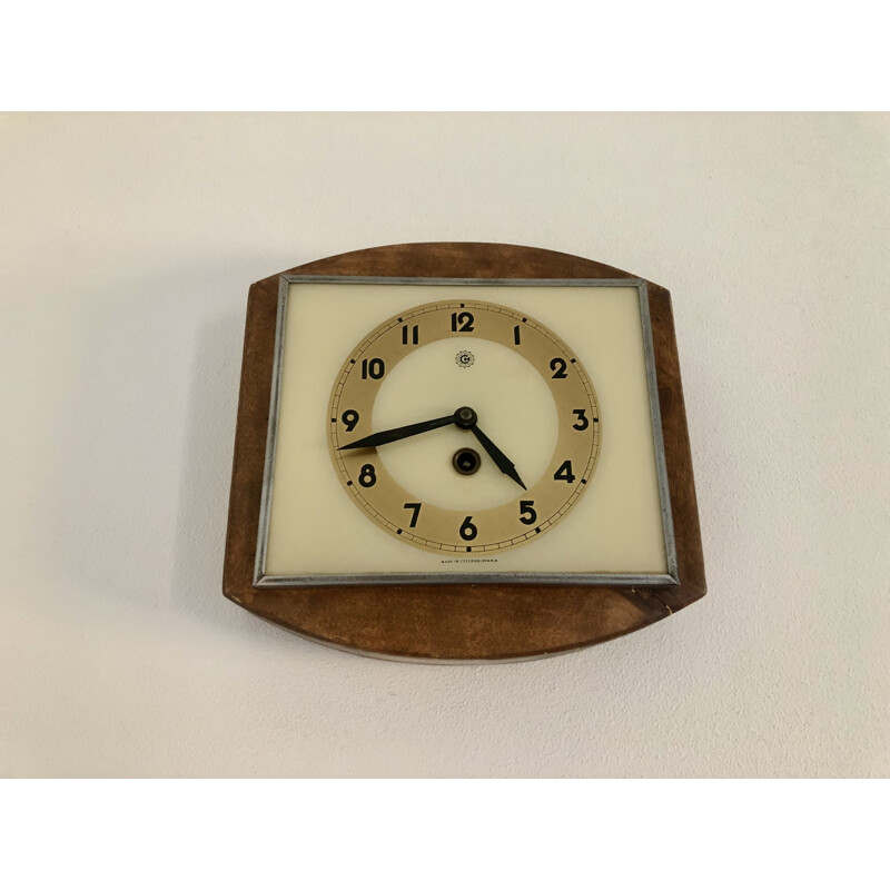 Orologio da parete Prim vintage con cornice in legno, Cecoslovacchia 1957