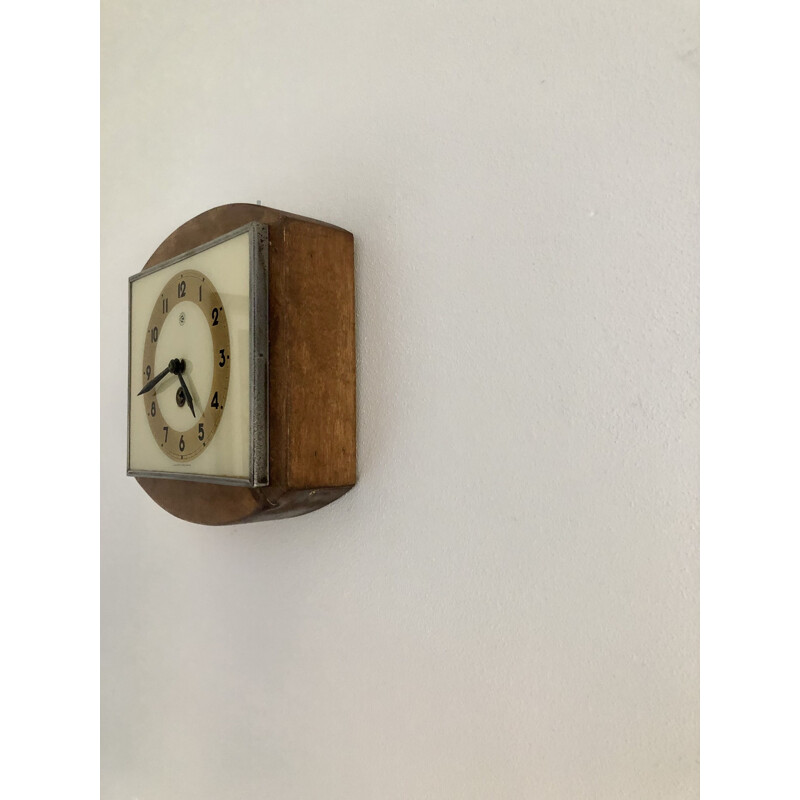 Vintage Prim wall clock in wooden frame, Czechoslovakia 1957