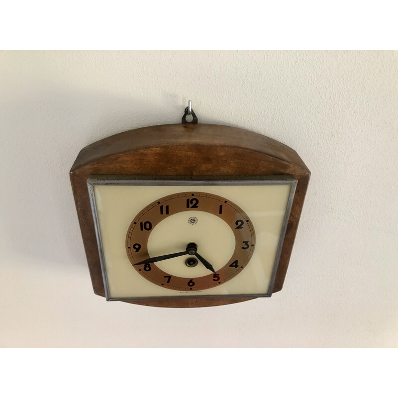 Reloj de pared Vintage Prim en marco de madera, Checoslovaquia 1957