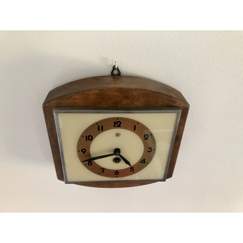 Vintage Prim wall clock in wooden frame, Czechoslovakia 1957