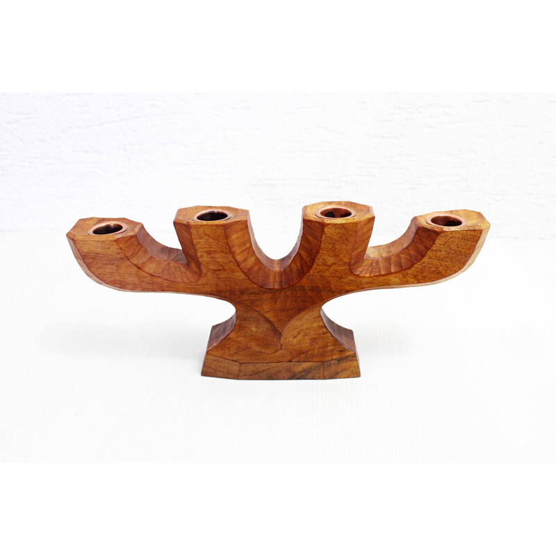 Vintage carved wood anthroposophical candlestick, 1950